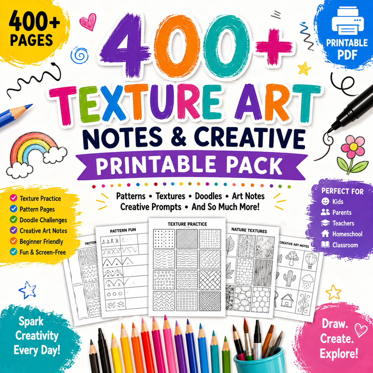 400+ Texture Art Notes & Creative Printable Pack
